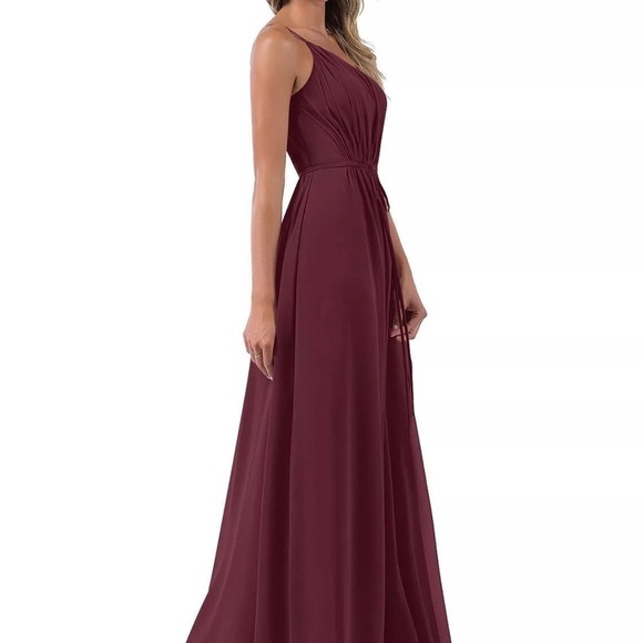 Azazie Bridesmaid Cabernet A-Line Cold Shoulder dress Plus Size 20w. - Picture 6 of 8